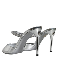 Dolce & Gabbana Silver Crystal Leather Slip On Sandals Shoes