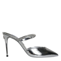 Dolce & Gabbana Silver Crystal Leather Slip On Sandals Shoes