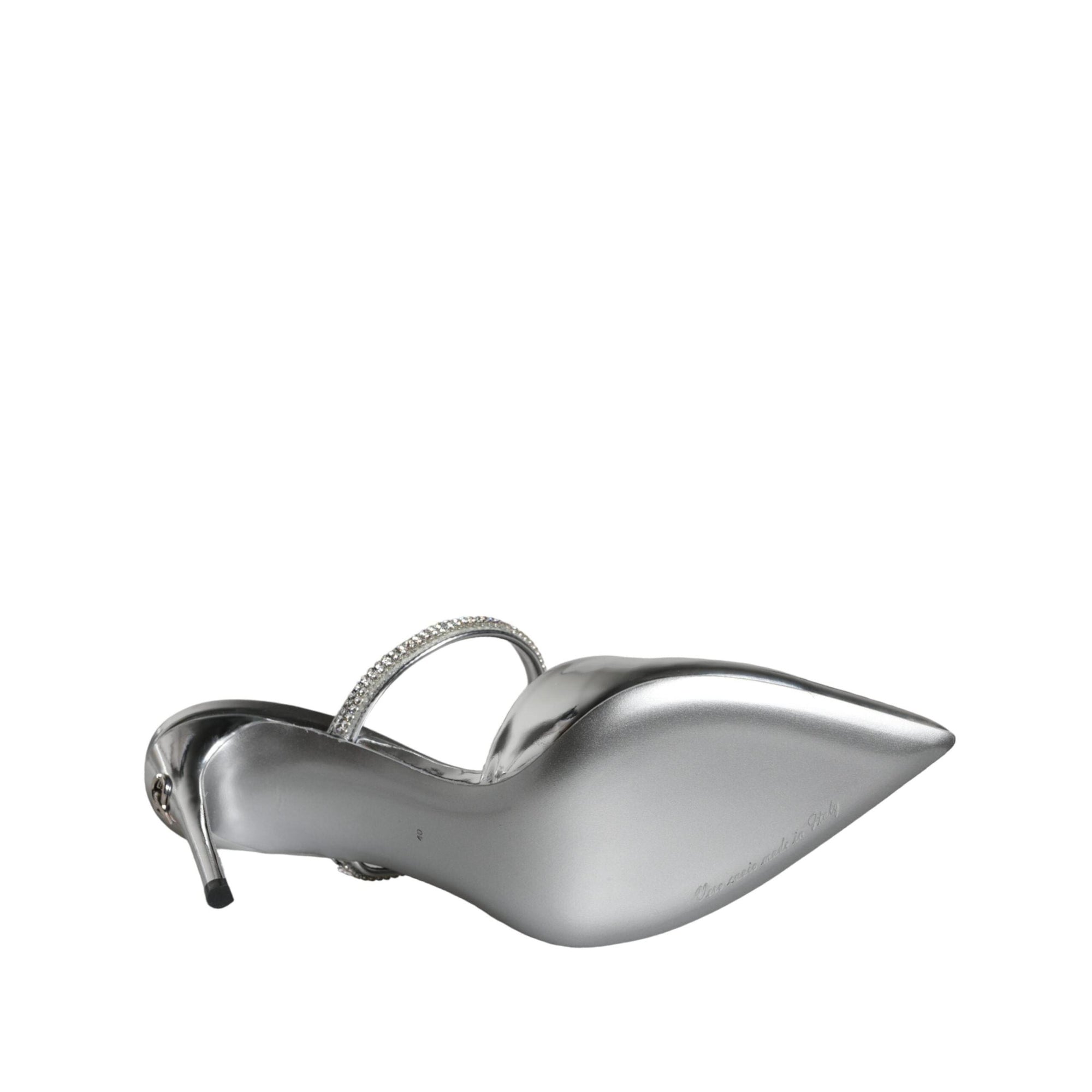 Dolce &amp; Gabbana Silver Crystal Leather Slip On Sandals Shoes