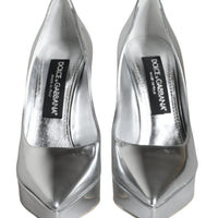 Dolce & Gabbana Silver Leather Platform Heels Pumps Shoes