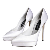 Dolce & Gabbana White Satin Platform High Heels Pumps Shoes