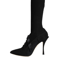 Dolce & Gabbana Black Stiletto Heels Mid Calf Boots Shoes