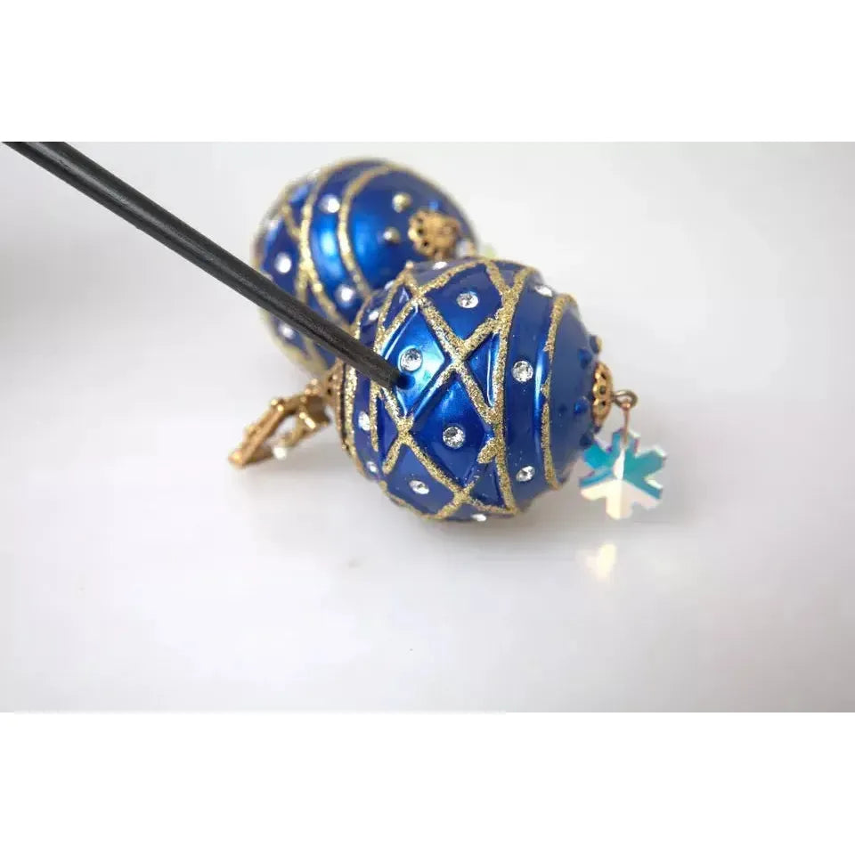 Dolce &amp; Gabbana Gold Brass Blue Dangle Christmas Ball Crystal Clip On Earrings