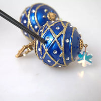 Dolce & Gabbana Gold Brass Blue Dangle Christmas Ball Crystal Clip On Earrings