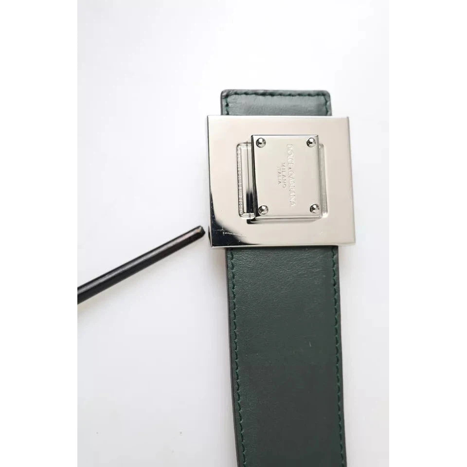 Dolce & Gabbana Green Calf Leather Square Metal Buckle Belt