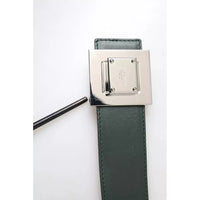 Dolce & Gabbana Green Calf Leather Square Metal Buckle Belt