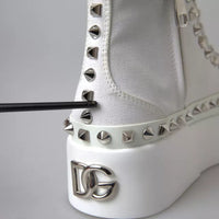 Dolce & Gabbana White Canvas Studded Sneakers Boots Shoes