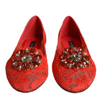 Dolce & Gabbana Coral Lace Crystal Ballet Flats Loafers Shoes