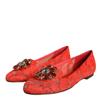 Dolce & Gabbana Coral Lace Crystal Ballet Flats Loafers Shoes