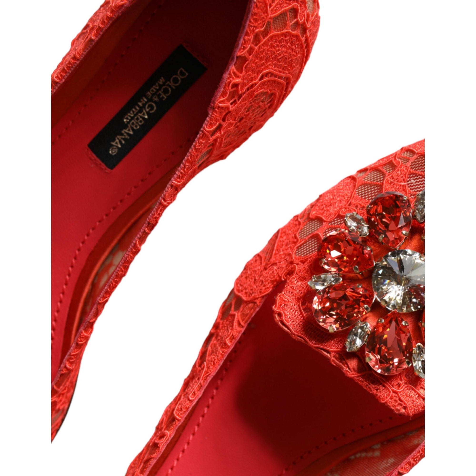 Dolce &amp; Gabbana Coral Lace Crystal Ballet Flats Loafers Shoes