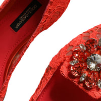 Dolce & Gabbana Coral Lace Crystal Ballet Flats Loafers Shoes