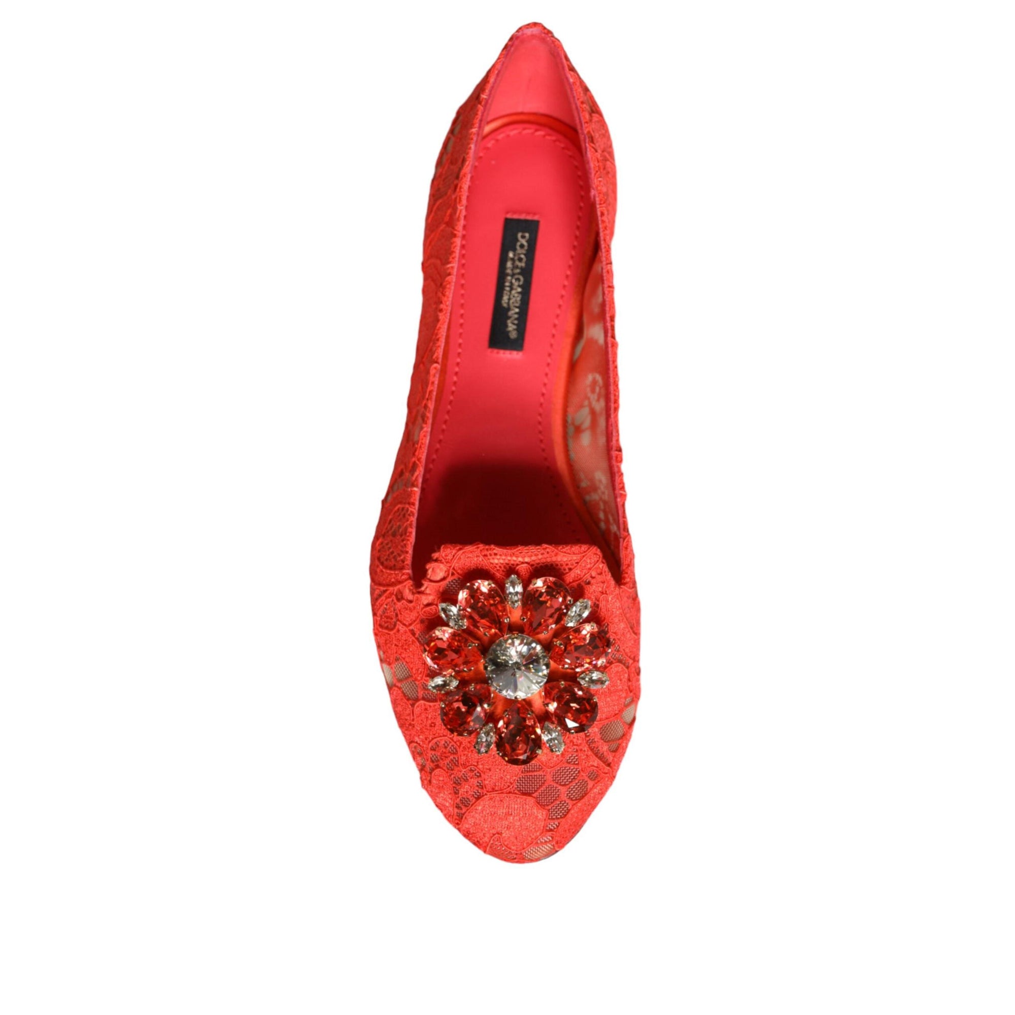 Dolce &amp; Gabbana Coral Lace Crystal Ballet Flats Loafers Shoes