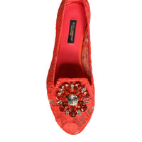 Dolce & Gabbana Coral Lace Crystal Ballet Flats Loafers Shoes