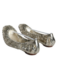 Dolce & Gabbana Silver Patent Leather Scrunch Ballet Flats Shoes