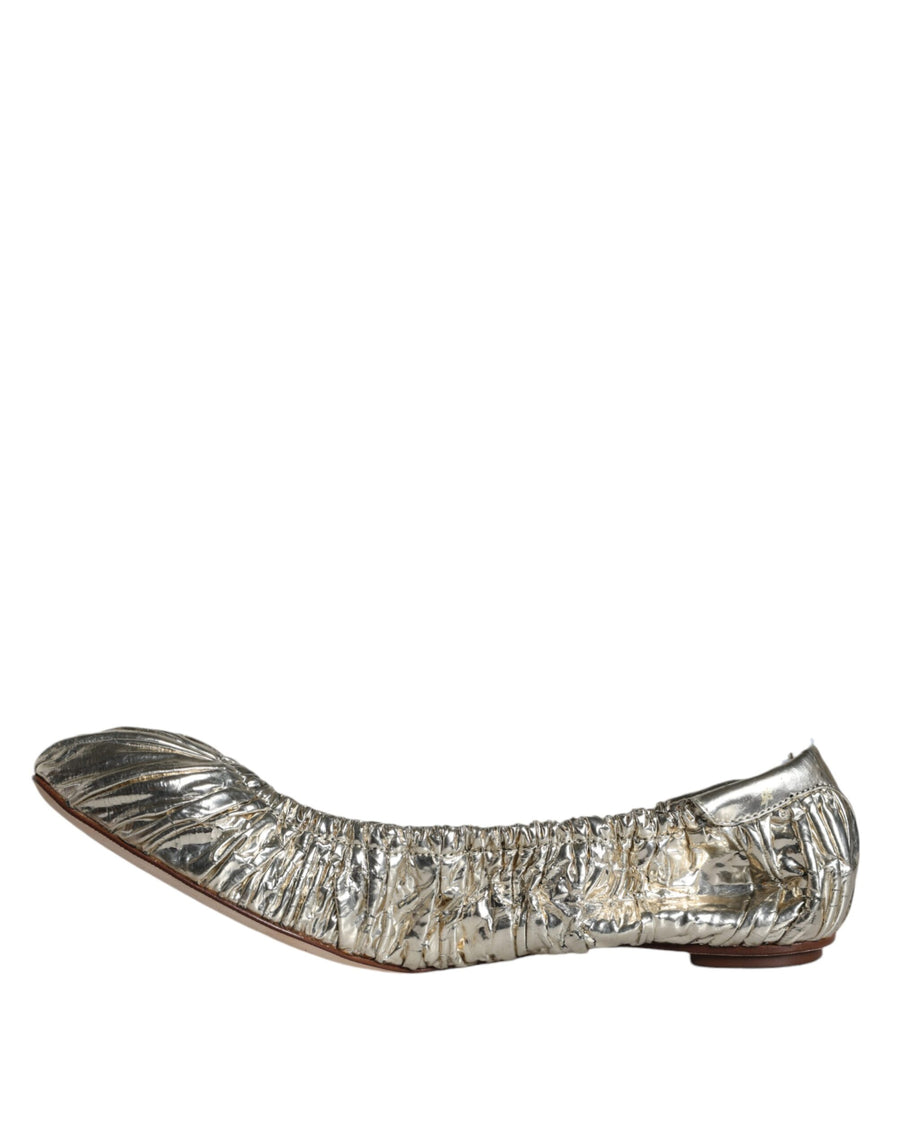 Dolce & Gabbana Silver Patent Leather Scrunch Ballet Flats Shoes