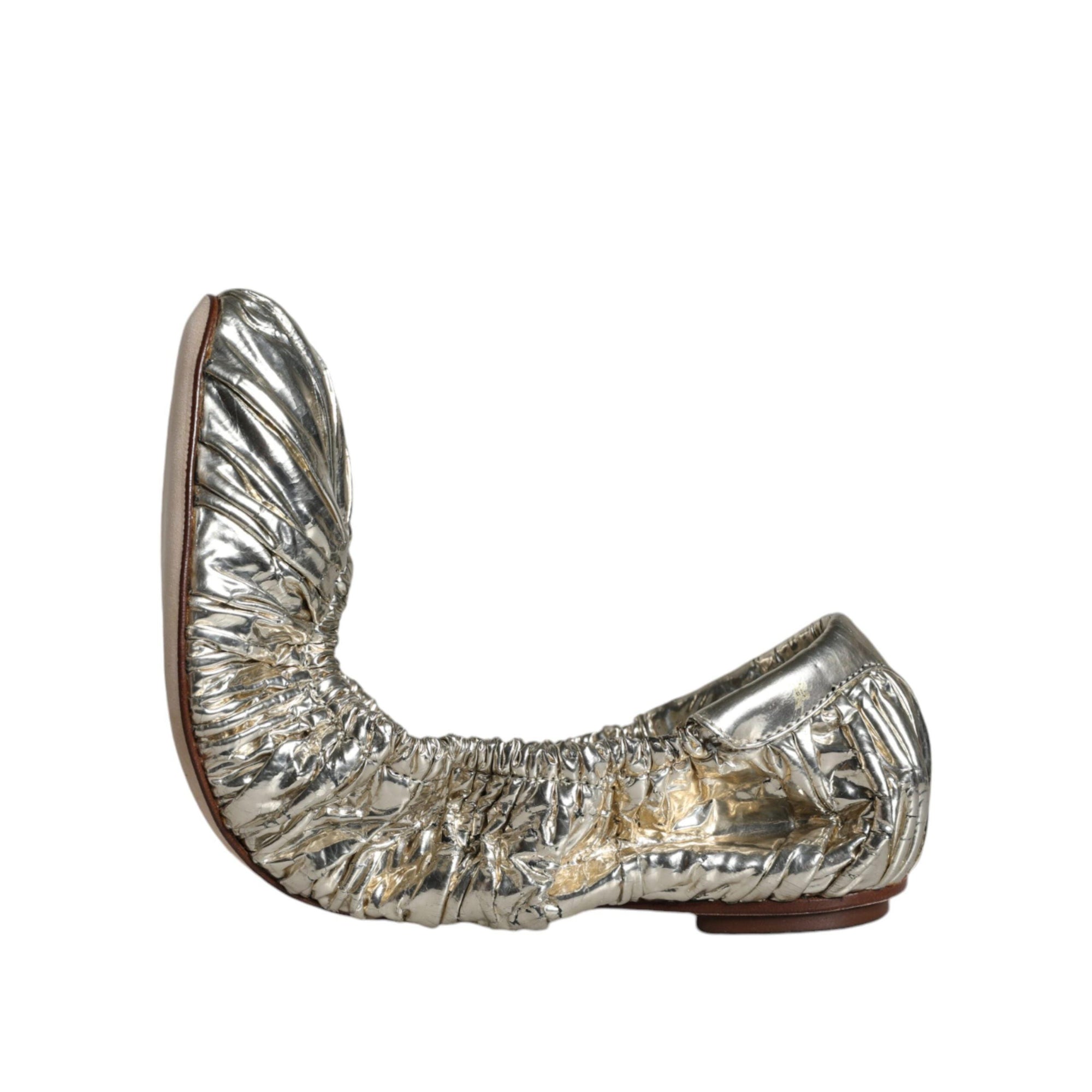 Dolce &amp; Gabbana Silver Patent Leather Scrunch Ballet Flats Shoes