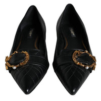 Dolce & Gabbana Black Devotion Leather Pointy Flats Shoes