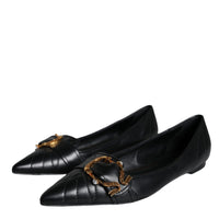 Dolce & Gabbana Black Devotion Leather Pointy Flats Shoes