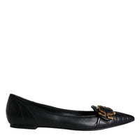 Dolce & Gabbana Black Devotion Leather Pointy Flats Shoes