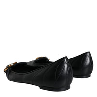 Dolce & Gabbana Black Devotion Leather Pointy Flats Shoes