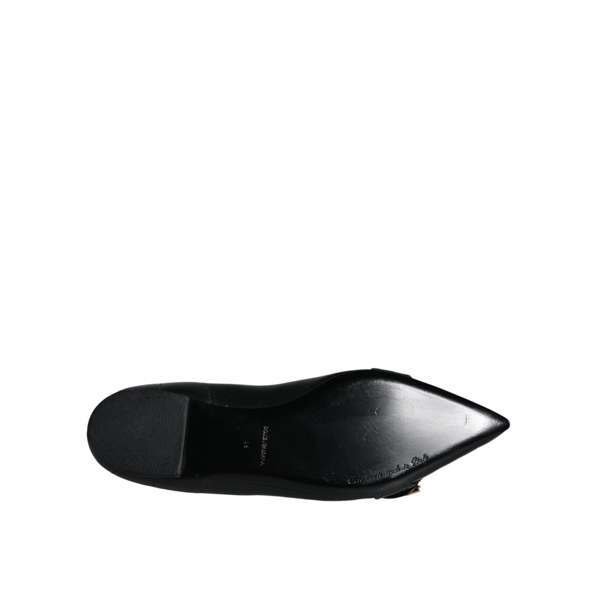 Dolce &amp; Gabbana Black Devotion Leather Pointy Flats Shoes