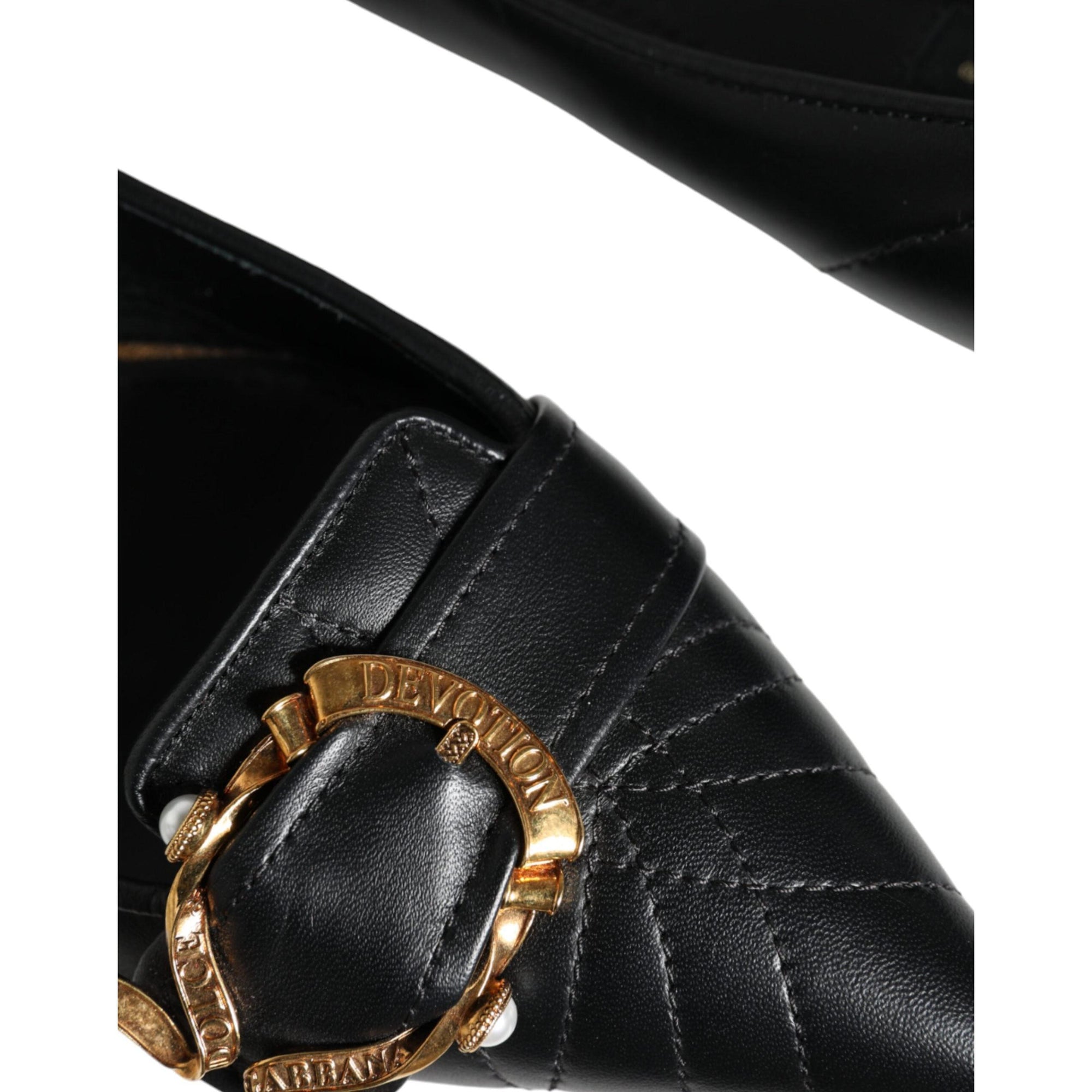 Dolce &amp; Gabbana Black Devotion Leather Pointy Flats Shoes