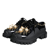 Dolce & Gabbana Black Leather Trekking Derby Embellished Shoes