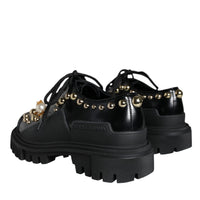 Dolce & Gabbana Black Leather Trekking Derby Embellished Shoes