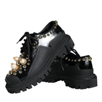 Dolce & Gabbana Black Leather Trekking Derby Embellished Shoes