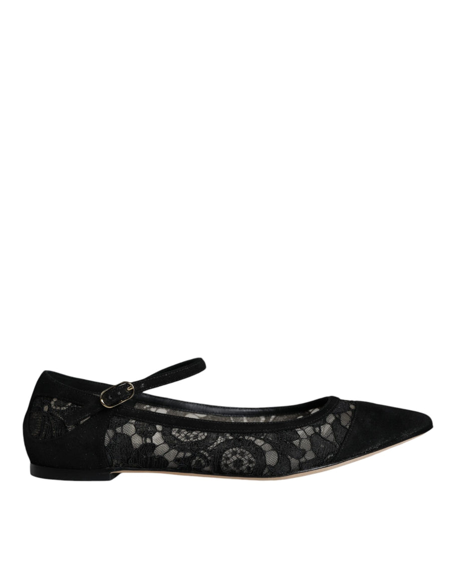 Dolce & Gabbana Black Taormina Lace Bellucci Flats Shoes