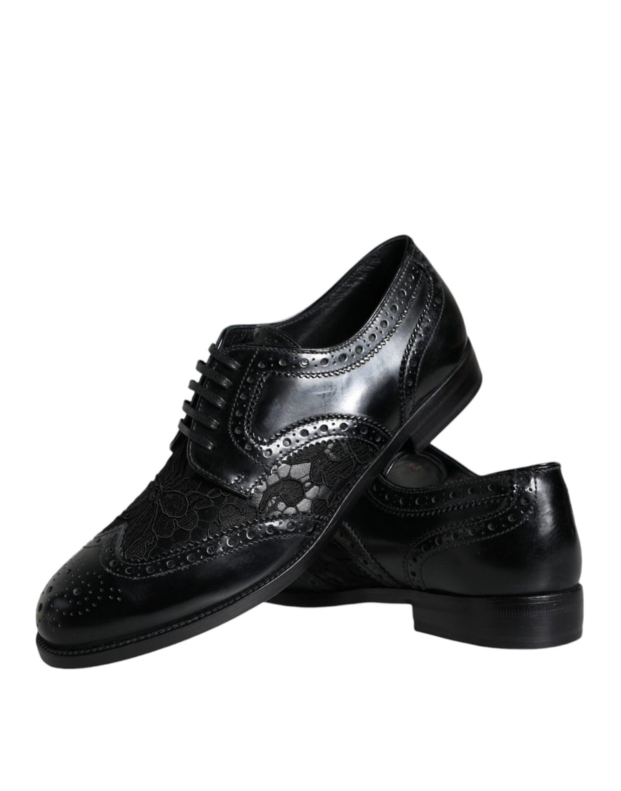 Dolce & Gabbana Black Leather Floral Lace Dress Formal Shoes