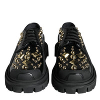 Dolce & Gabbana Black Leather Trekking Derby Embellished Shoes