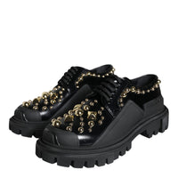 Dolce & Gabbana Black Leather Trekking Derby Embellished Shoes