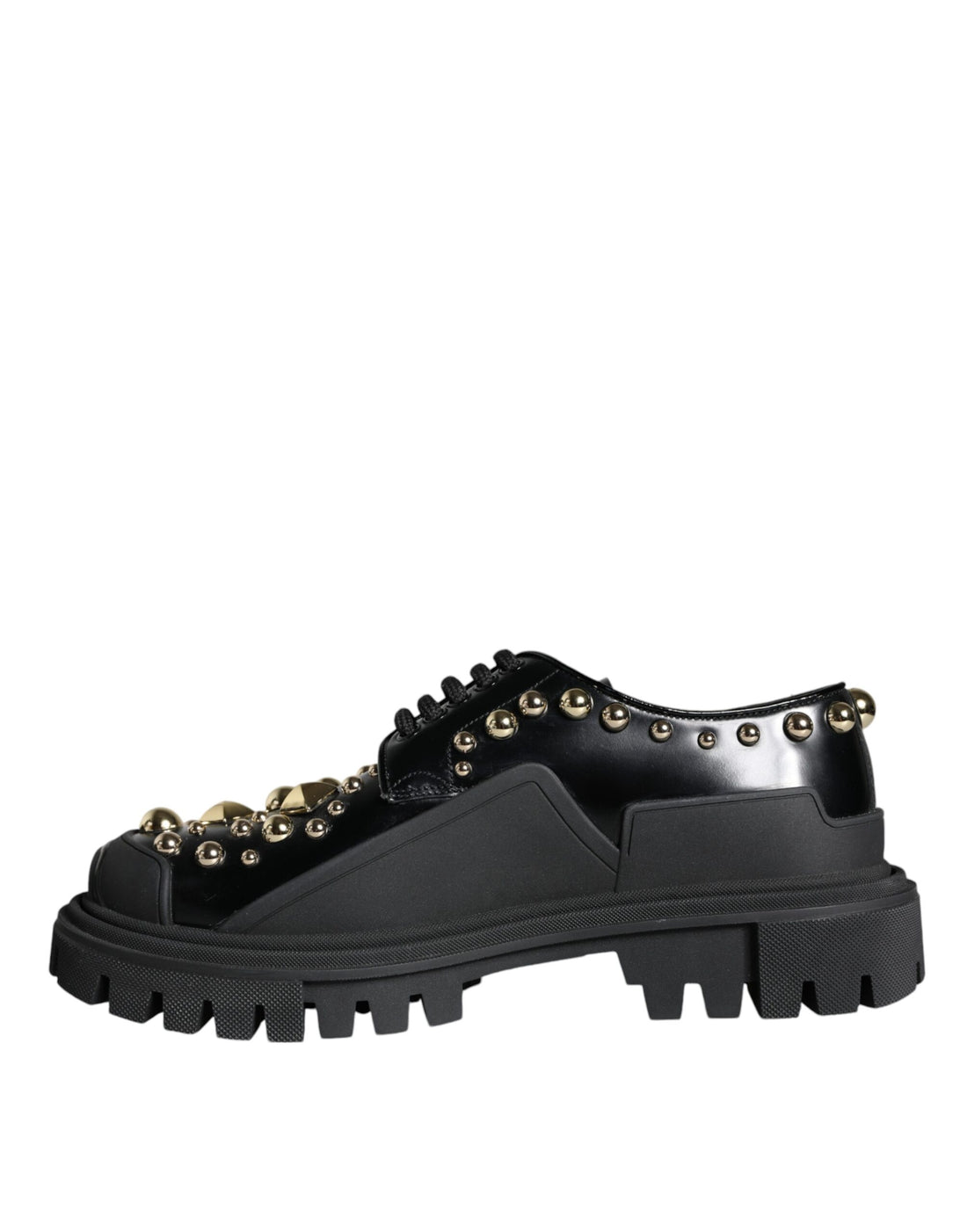 Dolce & Gabbana Black Leather Trekking Derby Embellished Shoes