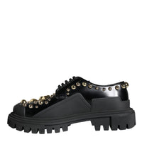 Dolce & Gabbana Black Leather Trekking Derby Embellished Shoes