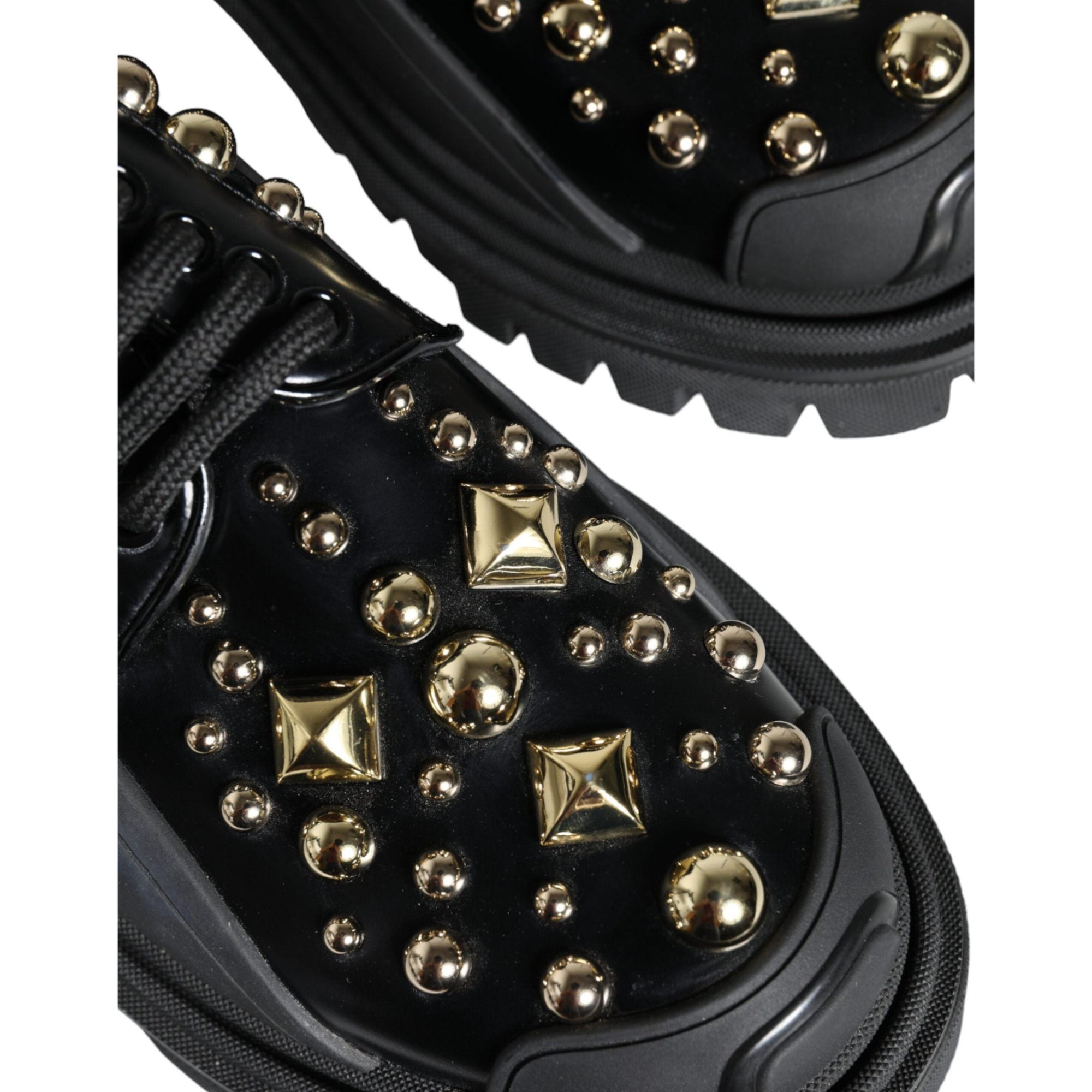 Dolce &amp; Gabbana Black Leather Trekking Derby Embellished Shoes