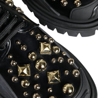 Dolce & Gabbana Black Leather Trekking Derby Embellished Shoes