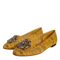 Dolce & Gabbana Mustard Lace Crystal Ballet Flats Loafer Shoes