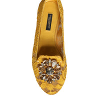 Dolce & Gabbana Mustard Lace Crystal Ballet Flats Loafer Shoes