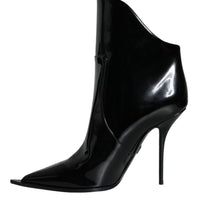 Dolce & Gabbana Black Patent Leather Pointed Ankle Boots Shoes