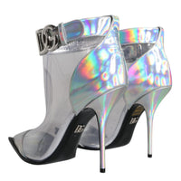 Dolce & Gabbana Silver Iridescent PVC Pointed Short Boots Shoes