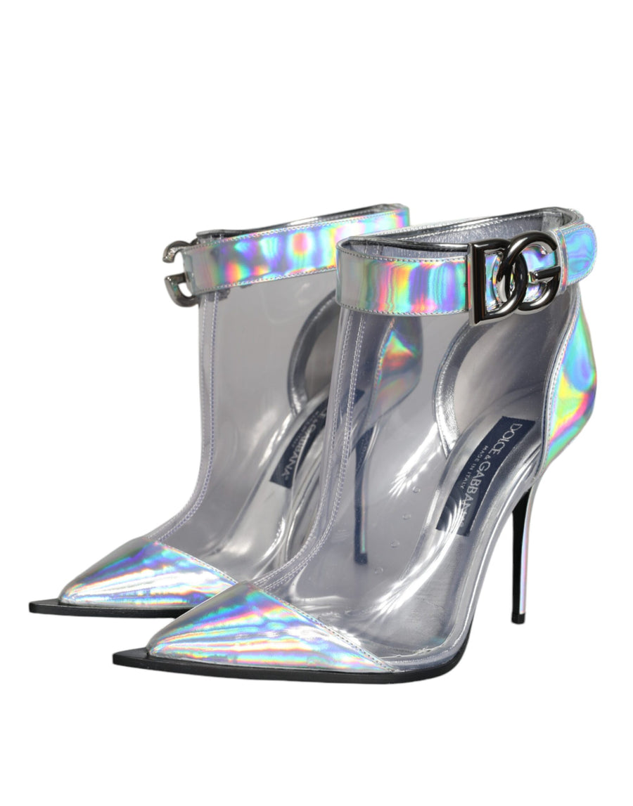 Dolce & Gabbana Silver Iridescent PVC Pointed Short Boots Shoes