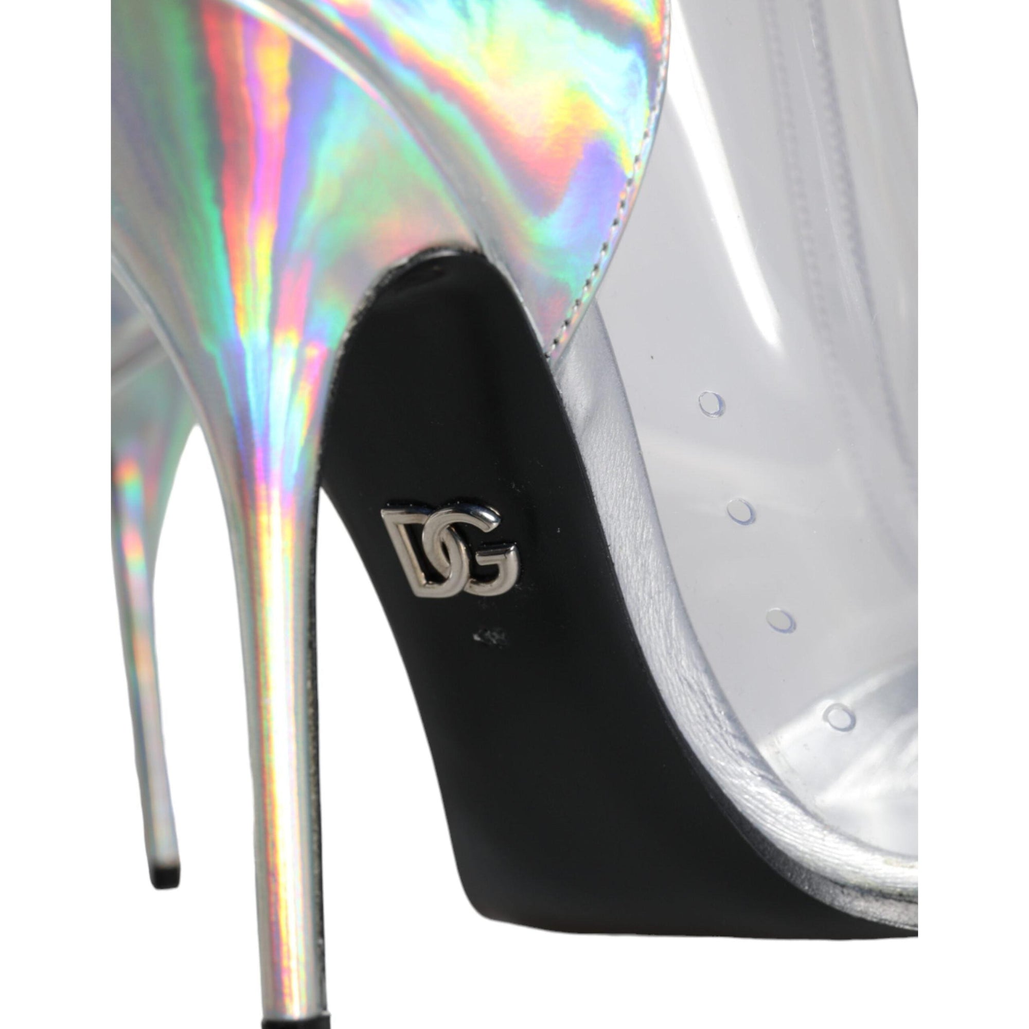 Dolce &amp; Gabbana Silver Iridescent PVC Pointed Short Boots Shoes