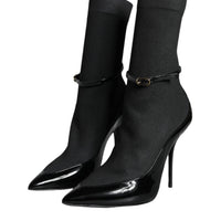 Dolce & Gabbana Black Leather Stilettos Booties Socks Shoes