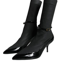 Dolce & Gabbana Black Leather Stilettos Booties Socks Shoes