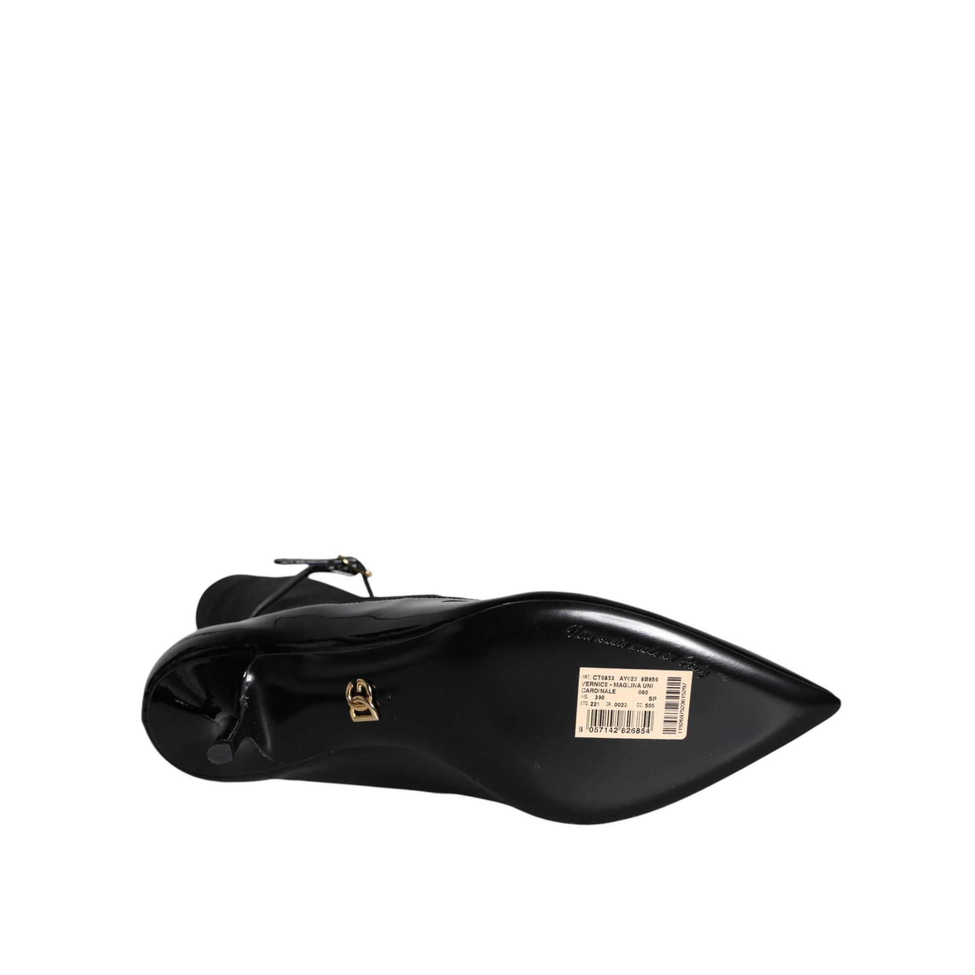 Dolce &amp; Gabbana Black Leather Stilettos Booties Socks Shoes