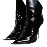 Dolce & Gabbana Black Patent Leather Pointed Ankle Boot Shoes