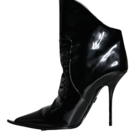 Dolce & Gabbana Black Patent Leather Pointed Ankle Boot Shoes