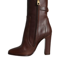 Dolce & Gabbana Brown Leather Heels Mid Calf Boots Shoes