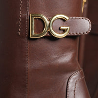 Dolce & Gabbana Brown Leather Heels Mid Calf Boots Shoes